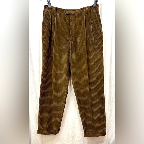 Vintage Vires Italy Brown Wide Wale Corduroy Brown Pleated Pants Mens 36 - Picture 16 of 16